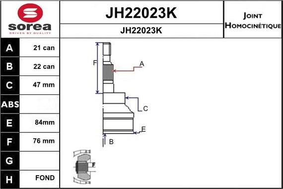 SNRA JH22023K - Каре комплект, полуоска vvparts.bg