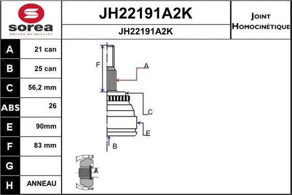 SNRA JH22191A2K - Каре комплект, полуоска vvparts.bg