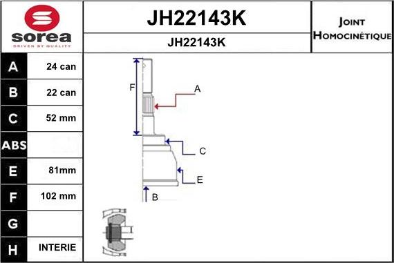 SNRA JH22143K - Каре комплект, полуоска vvparts.bg