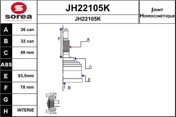 SNRA JH22105K - Каре комплект, полуоска vvparts.bg