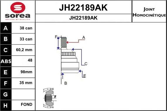 SNRA JH22189AK - Каре комплект, полуоска vvparts.bg