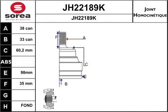 SNRA JH22189K - Каре комплект, полуоска vvparts.bg