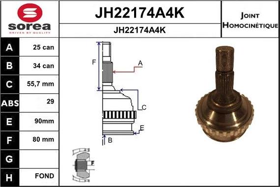 SNRA JH22174A4K - Каре комплект, полуоска vvparts.bg