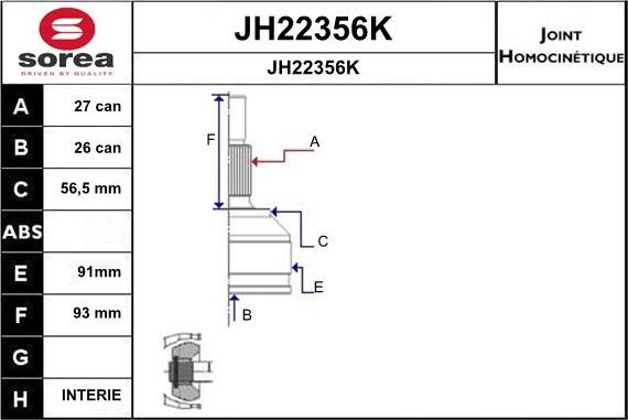 SNRA JH22356K - Каре комплект, полуоска vvparts.bg