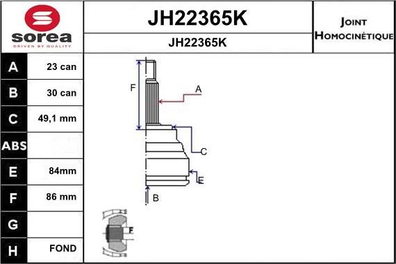 SNRA JH22365K - Каре комплект, полуоска vvparts.bg