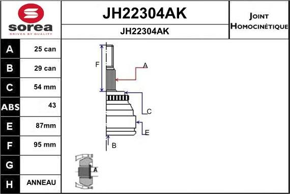 SNRA JH22304AK - Каре комплект, полуоска vvparts.bg