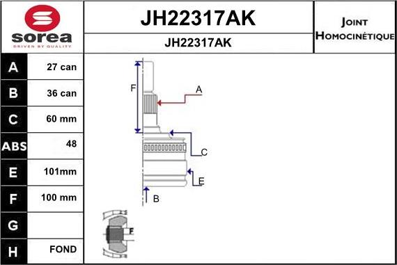 SNRA JH22317AK - Каре комплект, полуоска vvparts.bg