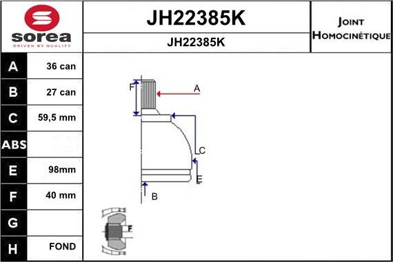 SNRA JH22385K - Каре комплект, полуоска vvparts.bg