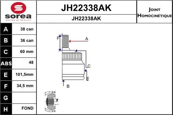 SNRA JH22338AK - Каре комплект, полуоска vvparts.bg