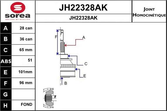 SNRA JH22328AK - Каре комплект, полуоска vvparts.bg