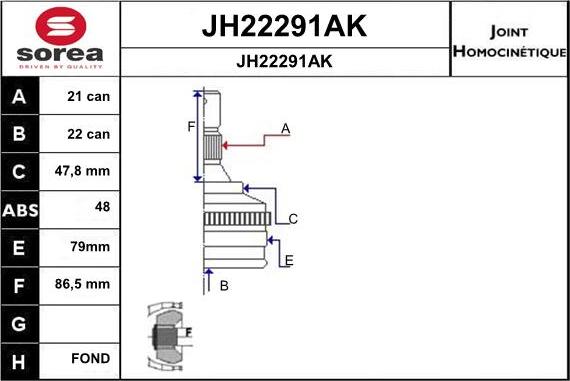 SNRA JH22291AK - Каре комплект, полуоска vvparts.bg