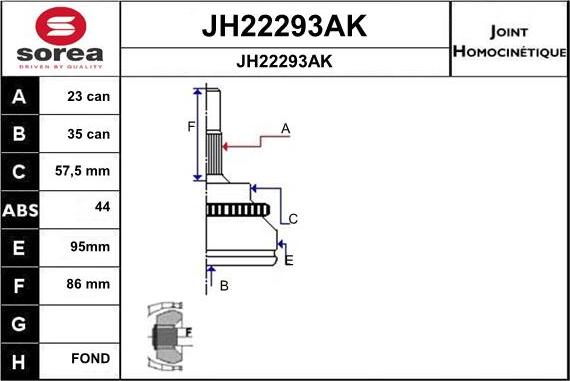 SNRA JH22293AK - Каре комплект, полуоска vvparts.bg