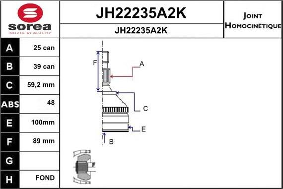 SNRA JH22235A2K - Каре комплект, полуоска vvparts.bg