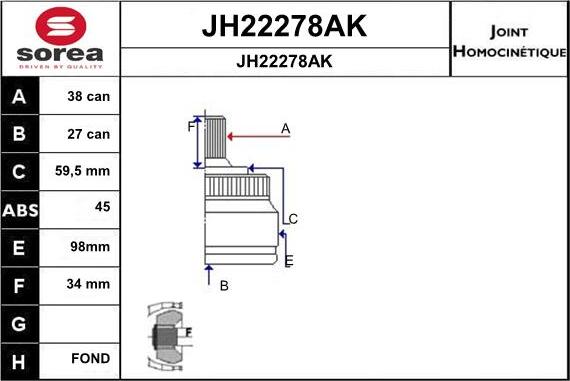 SNRA JH22278AK - Каре комплект, полуоска vvparts.bg