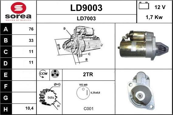 SNRA LD9003 - Стартер vvparts.bg