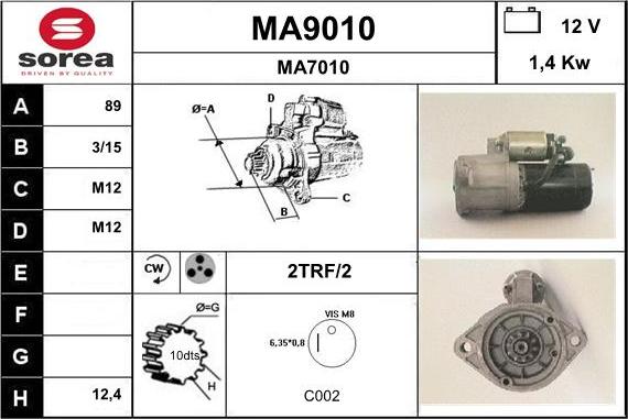 SNRA MA9010 - Стартер vvparts.bg