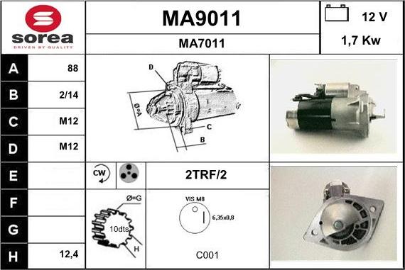 SNRA MA9011 - Стартер vvparts.bg