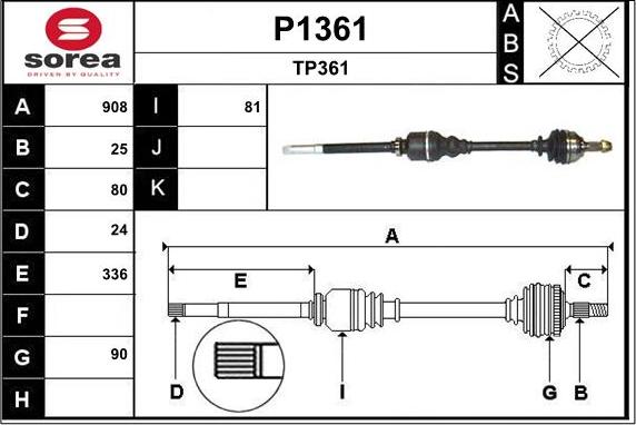 SNRA P1361 - Полуоска vvparts.bg