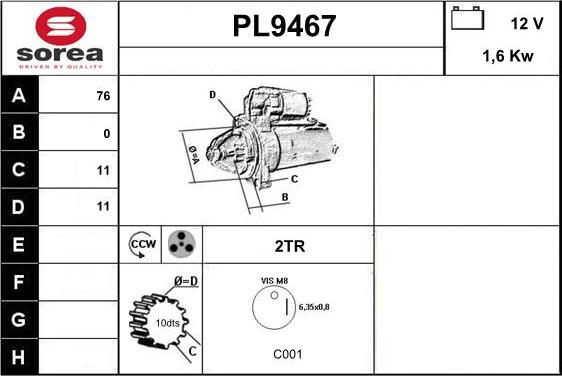 SNRA PL9467 - Стартер vvparts.bg