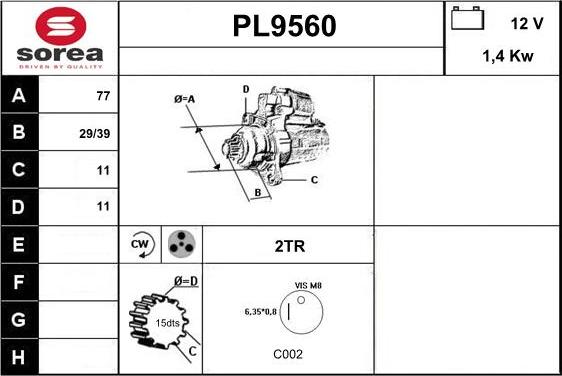 SNRA PL9560 - Стартер vvparts.bg