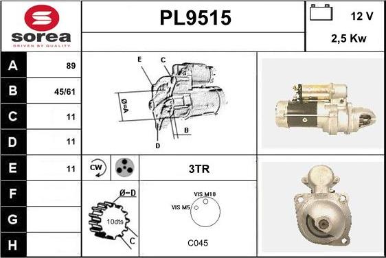 SNRA PL9515 - Стартер vvparts.bg