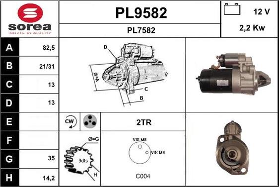 SNRA PL9582 - Стартер vvparts.bg