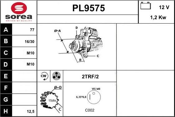 SNRA PL9575 - Стартер vvparts.bg