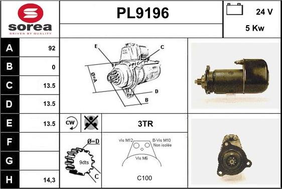 SNRA PL9196 - Стартер vvparts.bg