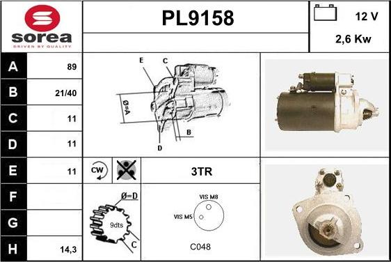 SNRA PL9158 - Стартер vvparts.bg