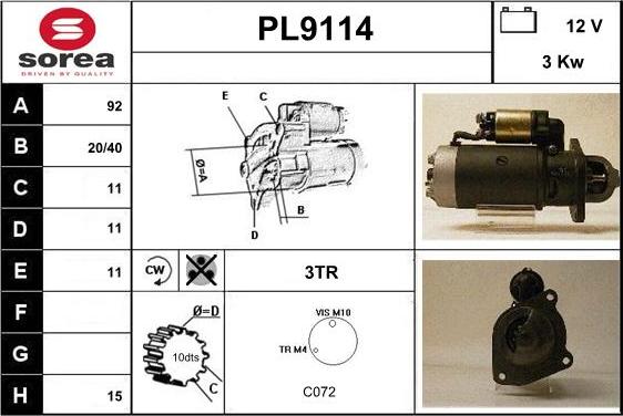 SNRA PL9114 - Стартер vvparts.bg