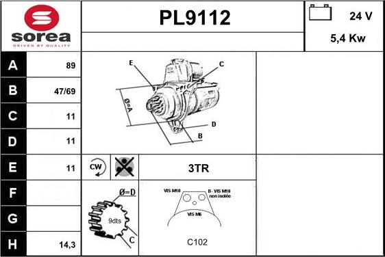 SNRA PL9112 - Стартер vvparts.bg