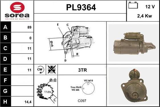 SNRA PL9364 - Стартер vvparts.bg