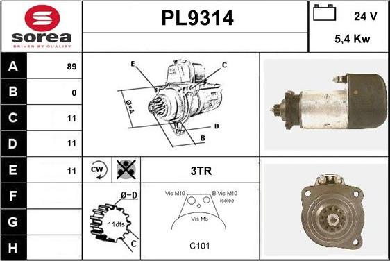 SNRA PL9314 - Стартер vvparts.bg