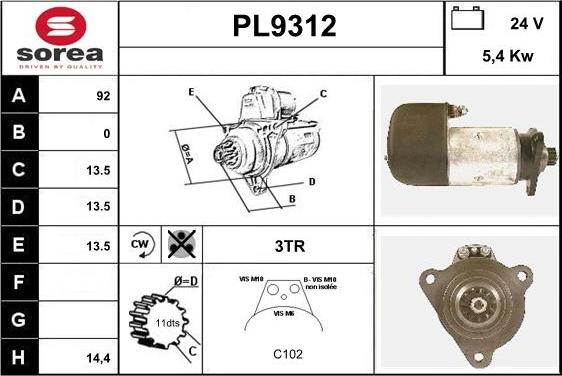 SNRA PL9312 - Стартер vvparts.bg