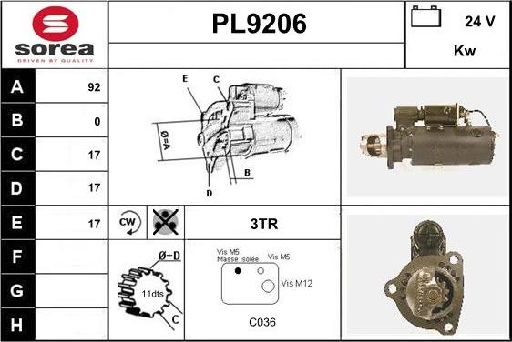 SNRA PL9206 - Стартер vvparts.bg