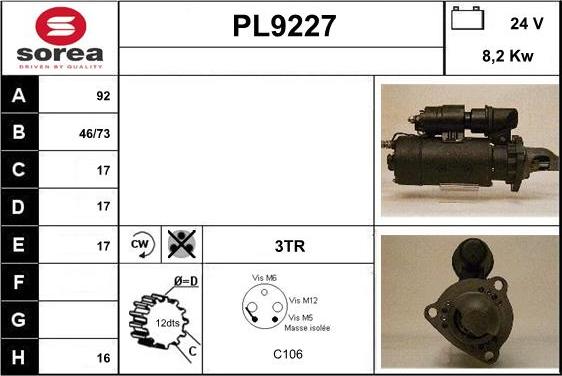 SNRA PL9227 - Стартер vvparts.bg