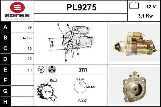 SNRA PL9275 - Стартер vvparts.bg