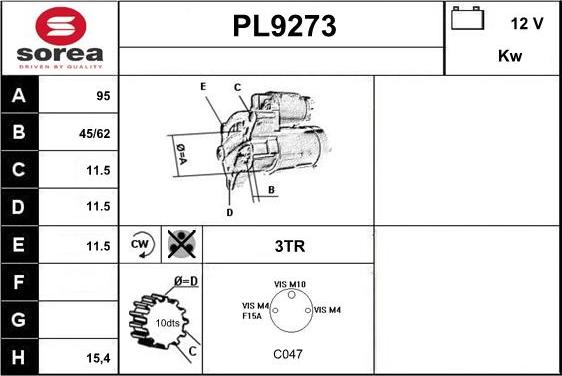 SNRA PL9273 - Стартер vvparts.bg