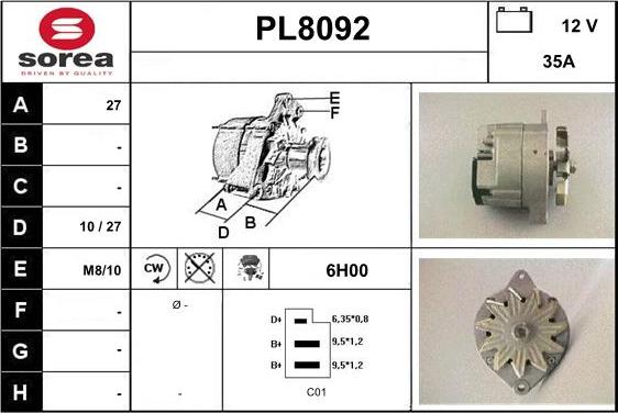 SNRA PL8092 - Генератор vvparts.bg