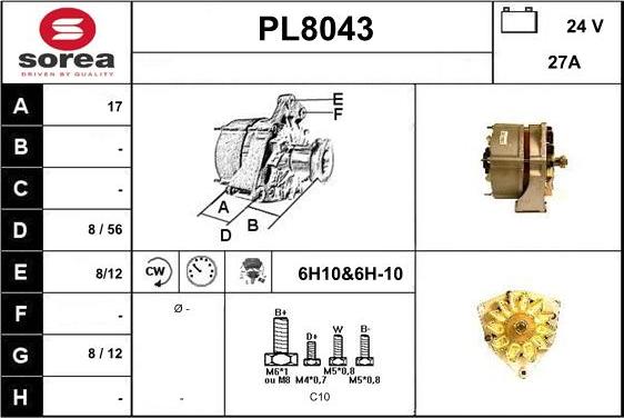 SNRA PL8043 - Генератор vvparts.bg