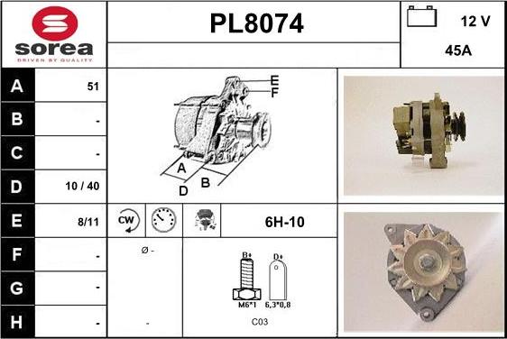 SNRA PL8074 - Генератор vvparts.bg