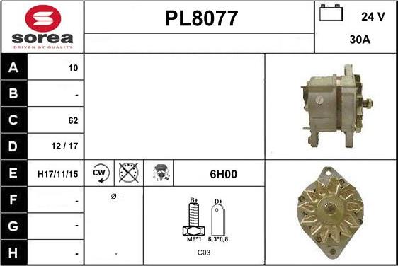 SNRA PL8077 - Генератор vvparts.bg