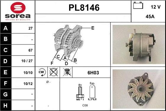 SNRA PL8146 - Генератор vvparts.bg