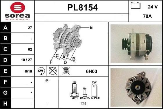 SNRA PL8154 - Генератор vvparts.bg