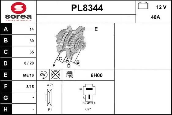 SNRA PL8344 - Генератор vvparts.bg