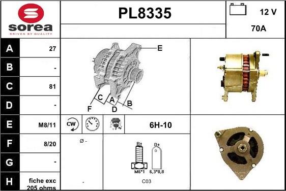 SNRA PL8335 - Генератор vvparts.bg