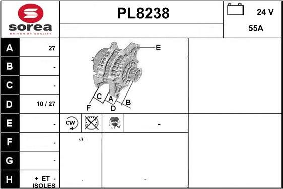 SNRA PL8238 - Генератор vvparts.bg