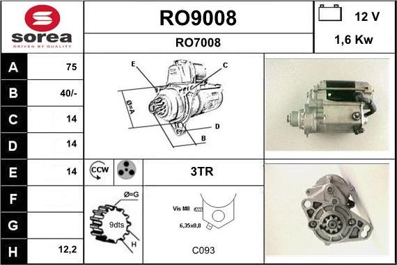 SNRA RO9008 - Стартер vvparts.bg