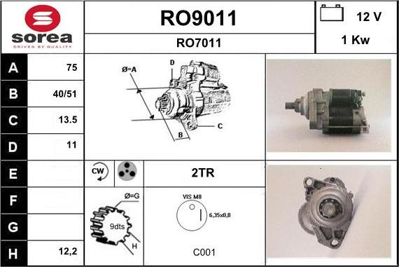 SNRA RO9011 - Стартер vvparts.bg