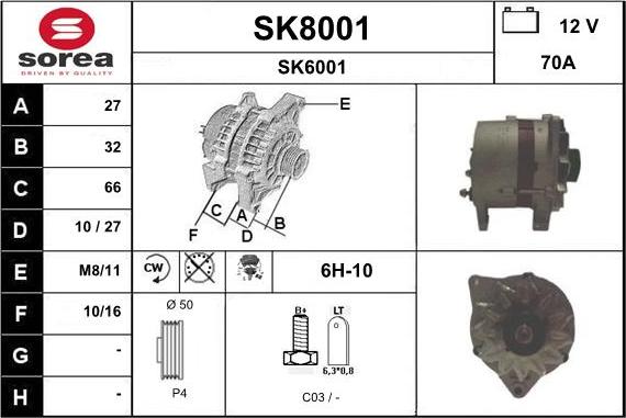 SNRA SK8001 - Генератор vvparts.bg